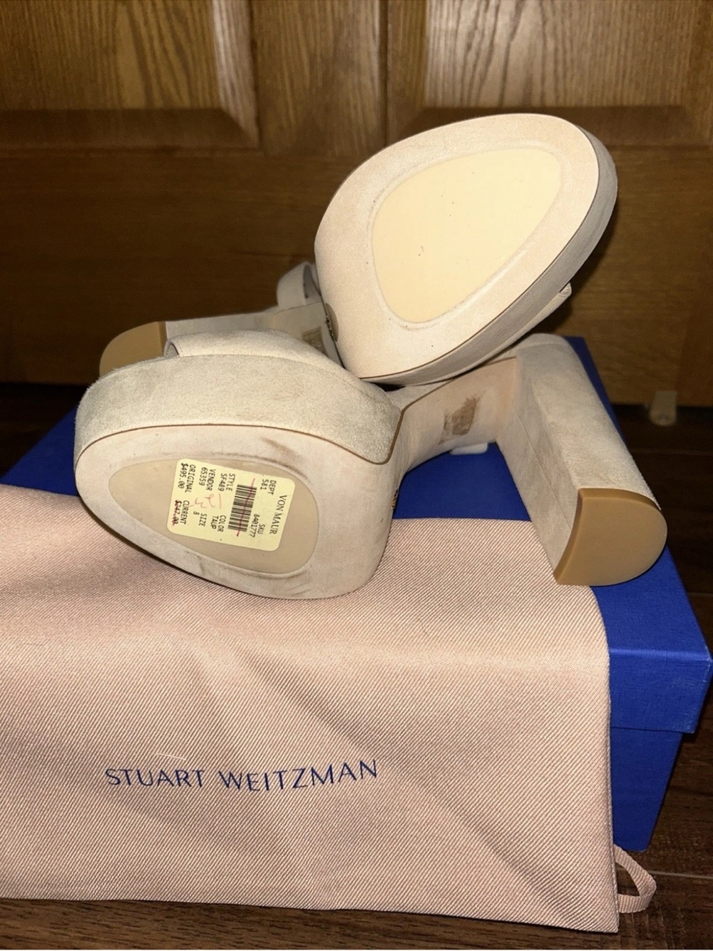 Stuart Weitzman Ryder ll Platform Heel On Sand Dune Suede Size W8 - Picture 4 of 5
